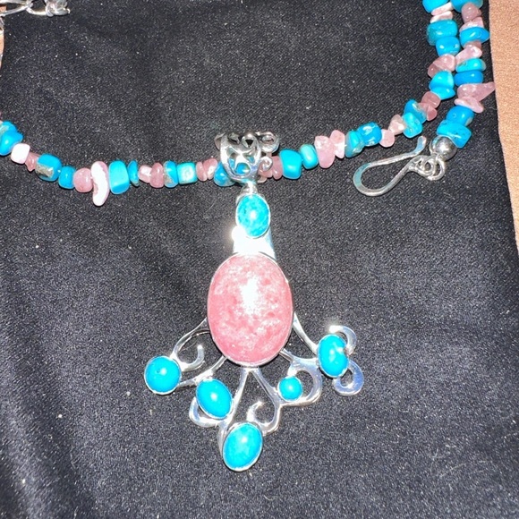 Turquoise & Rhodochrosite bead necklace with pendant by Jay King - Picture 8 of 14